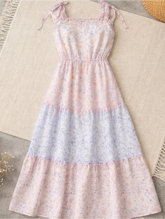 Sincerly Jules Dresses & Skirts - Sincerely Jules Floral Tiered Midi Dress - Pink & Light Blue